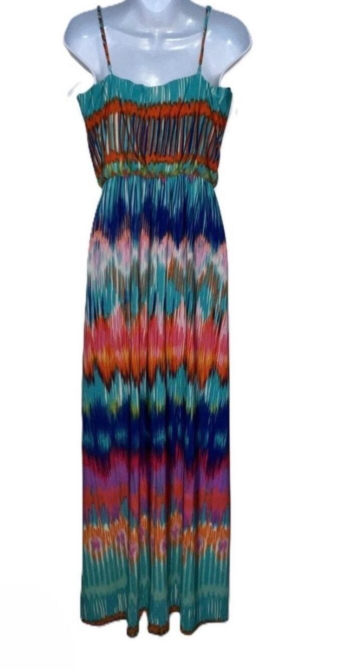 Gorgeous Bisou Bisou Boho Multi-Color Ikat Maxi Dress! Size 14